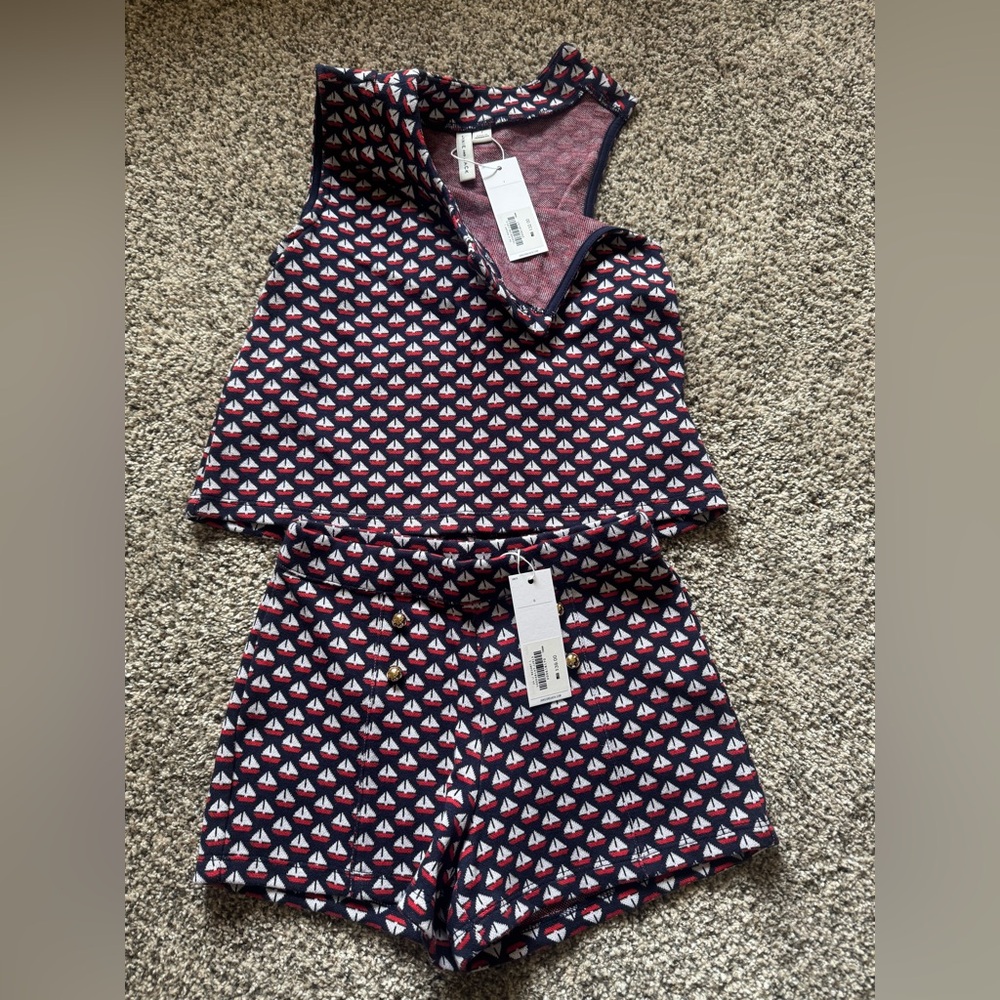 Janie and Jack Red and Navy Sailboat Set